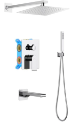 Душевая система Aquatek Лира 4 в 1 встраиваемая, цвет хром, комплект: однорычажный, смеситель/излив/тропический душ (с верхней лейкой)/лейка/шланг, встраиваемый (скрытый) монтаж