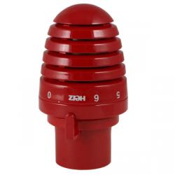 Термоголовка HERZ "D" "DE LUXE" огненно-красный с креплением хомутом или клипсой, термостатическая жидкостная, для клапана радиатора отопления, батарею, прямая, радиаторная термостатическая головка