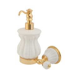 Дозатор жидкого мыла Migliore Olivia, настенный, керамика/стекло, форма округлая, для мыла в ванную/туалет/душевую кабину, цвет золото/белый
