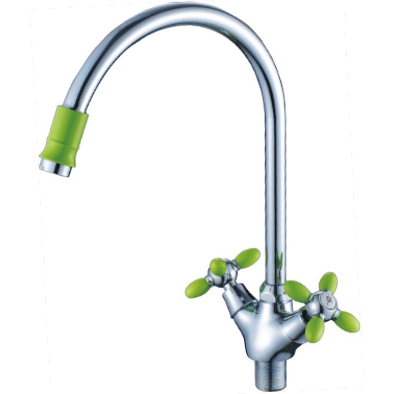 Смеситель для кухни/мойки HAIBA CRON двухвентильный, поворотный, длина 205 мм, силумин, цвет хром/зеленый