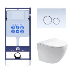 Комплект унитаза с инсталляцией Aquatek Европа Т (Сет) c сиденьем микролифт, с клавишей смыва (кнопкой, клавишей двойного смыва) белая, комплект крепления, смыв Торнадо