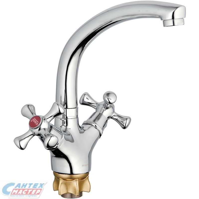 Смеситель для кухни/мойки G-lauf QML4-A827 двухвентильный, поворотный, керамический, с высоким изливом, длина 159 мм, цинк, цвет хром, кухонный, хромированный, вертикальный, кран, комплект, сантехника, водопроводные