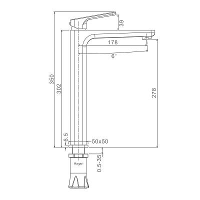 Смеситель для раковины/умывальника Raglo R51.15.03 однорычажный, высокий, неповоротный, фиксированный, излив длина 178 мм высота 278 мм латунь, цвет сатин золотой