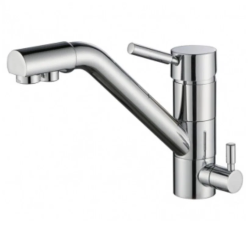 Смеситель для кухни/мойки EMAR ЕС-3008 с подключением фильтра питьевой воды, однорычажный, керамический картридж, низкий, с поворотным изливом, длина излива 236 мм, латунь, цвет хром