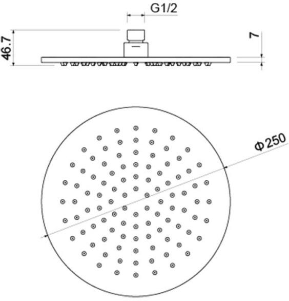 Верхний душ Aquatek AQ2077CR круглый, 1 режим, размер 250х7 мм, нержавеющая сталь, цвет хром, для душа/ванной, на стену/на потолок