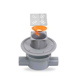 Трап Metaleks с решеткой LINEA 10х10 см, D 50, цвет хром, для душа в полу, с сухим затвором, горизонтальный проходной выпуск, нержавеющая сталь, квадратный