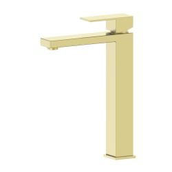 Смеситель для раковины/умывальника SS Oliveeka OL-962008G-BG высокий, однорычажный, неповоротный, фиксированный, длина излива 161 мм, нержавеющая сталь, цвет золотой матовый