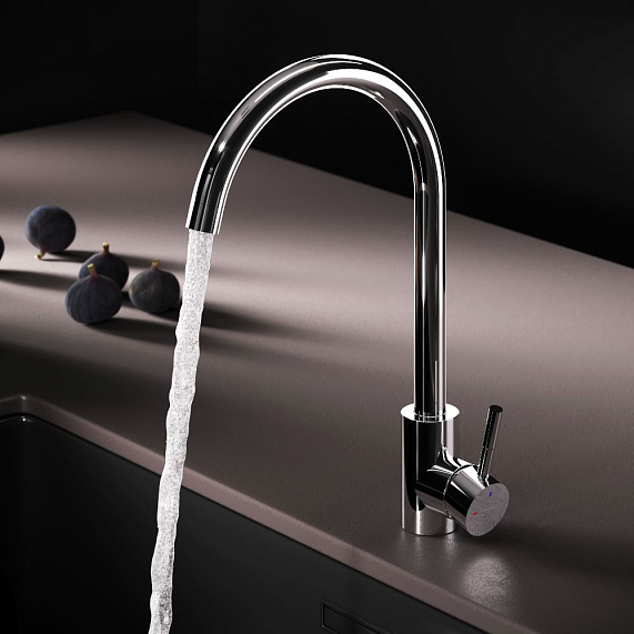 Смеситель для кухни/мойки Am.Pm X-Joy S однорычажный, поворотный, керамический, с высоким изливом, длина 175 мм, нержавеющая сталь, цвет хром