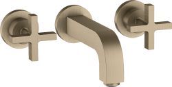 Смеситель для раковины Axor Citterio на 3 отверстия, двухвентильный, с крестообразными рукоятками, настенный, скрытого монтажа, фиксированный излив, длина излива 16,2 см, керамический, латунь, цвет шлифованный никель, с незапираемым сливным набором