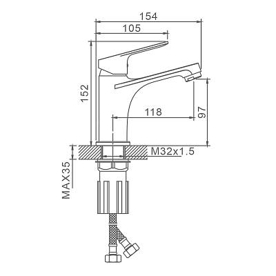 Смеситель для раковины/умывальника Splenka S07.10 однорычажный, неповоротный, фиксированный излив, длина 118 мм, высота 97 мм, латунь, цвет хром