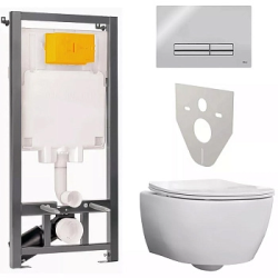 Комплект инсталляция Oli 80 + подвесной безободковый унитаз Sanita Luxe Galaxy RML SLM DM (горизонтальный/в стену выпуск), сиденье микролифт, быстросъемное + клавиша смыва Oli Glam хром глянец, кнопки прямоугольные 