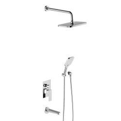 Душевая система Damixa Gala встраиваемая, цвет хром, комплект: смеситель/излив/тропический душ прямоугольный (с верхней лейкой)/лейка/шланг, латунь/ABS-пластик/ПВХ, скрытого монтажа 