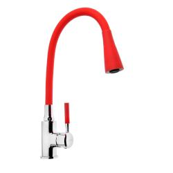 Смеситель для кухни/мойки Accoona, однорычажный, поворотный/гибкий, керамический, длина излива 350 мм, цинк, цвет красный/хром