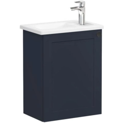 Тумба с раковиной Vitra Root Classic 45, 415х575х270 мм, подвесная, левая/левосторонняя, 1 распашная дверца, МДФ, система плавного закрывания, прямоугольная, цвет: темно-синий матовый/умывальник, прямоугольный, цвет белый