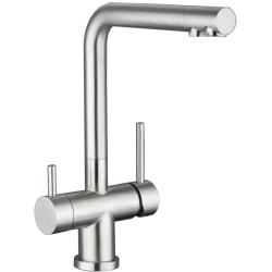 Смеситель для кухни/мойки Longran Sprint Logic, с подключением фильтра питьевой воды/биканальный, однорычажный, поворотный, керамический картридж, высокий, длина излива 225 мм, нержавеющая сталь, цвет нержавеющая сталь