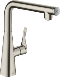 Смеситель для кухни/мойки Hansgrohe Metris Select M71 260, 1jet, однорычажный, поворотный, керамический, с высоким L-образным изливом, высота излива 25,3 см, латунь, покрытие хром, цвет сталь, с кнопкой Select