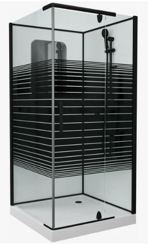 Душевая кабина 100х100х205 см Grossman (правая) поддон низкий, квадратная, угловая, стекло прозрачное с полосками, заднее белое, без гидромассажа, без крыши, распашная