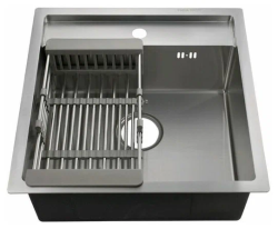 Мойка кухонная Fabia Profi, 50х50 см, врезная, нержавеющая сталь, квадратная, цвет: сатин, с отверстием под смеситель, слив-перелив, без крыла