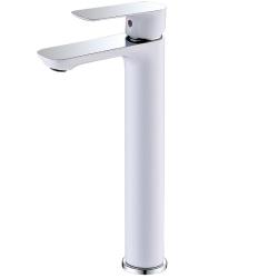 Смеситель для раковины/умывальника ABBER Insel однорычажный, округлый, неповоротный, высокий, длина излива 141 мм, латунь, цвет белый/хром