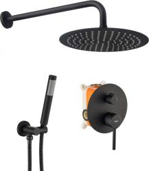 Душевая система встраиваемая REA LUNGO, цвет черный матовый, комплект: смеситель/тропический душ (с верхней лейкой)/лейка/шланг