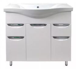 Тумба Loranto Стиль 100/2, с раковиной Basic 100, 100х35х80 см, напольная, распашные дверцы/выдвижные ящики, ЛДСП/МДФ, прямоугольная, раковина (Basic 100), прямоугольная, цвет белый, фаянс
