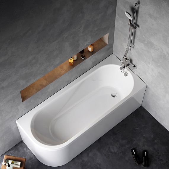 Ванна Am.Pm X-Joy 170x70 см акриловая, цвет белая, (без гидромассажа), с каркасом и панелью, асимметричная, правосторонняя, угловая