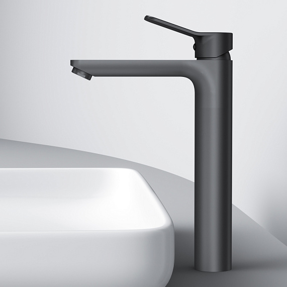 Смеситель для раковины Am.Pm X-Joy однорычажный, излив средний, длина 155 мм, керамический, латунь, цвет черный матовый, без донного клапана