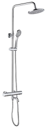 Душевая система настенная LEDEME с термостатом, 835/1565 мм, цвет хром, комплект: однорычажный смеситель/излив/тропический душ (с верхней лейкой)/лейка/стойка/шланг, цинк