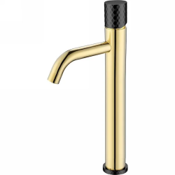 Смеситель для раковины/умывальника Boheme Stick, однорычажный, неповоротный, керамический, высокий, длина излива 135 мм, латунь, цвет золото/черный