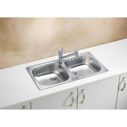 Мойка кухонная ALVEUS BASIC 160 NAT-60 NEW 78х43,5х14 см, слив 60, врезная, две чаши, нержавеющая сталь, прямоугольная, цвет нержавеющая сталь (NAT), без отверстия под смеситель, в комплекте с сифоном 1071240