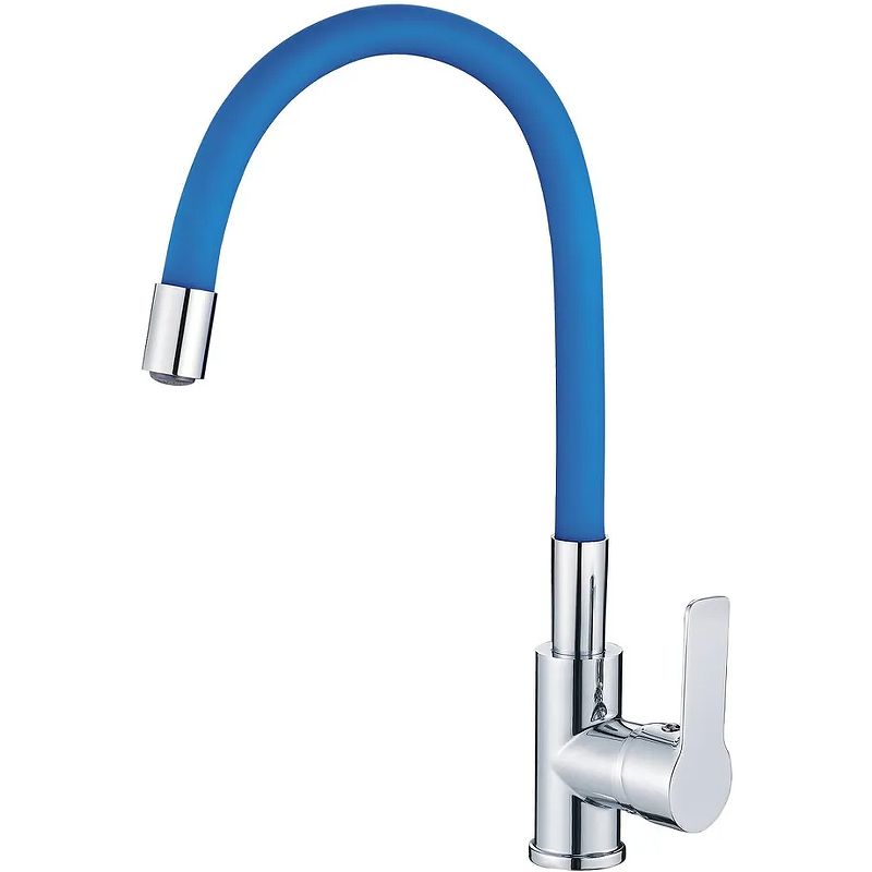 Смеситель для кухни/мойки HAIBA однозахватный, поворотный, гибкий, латунный, с высоким гибким изливом, длина 180 мм, латунь, цвет хром/синий