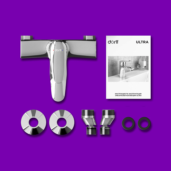 Смеситель для ванны/душа Dorff Ultra однорычажный, керамический, настенный, излив короткий литой 154 мм, латунь, цвет хром