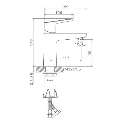 Смеситель для раковины/умывальника Raglo R31.10.06 однорычажный, неповоротный, фиксированный, излив длина 117 мм высота 99 мм латунь, цвет черный