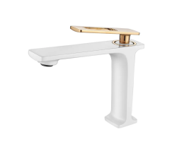 Смеситель для раковины/умывальника Accoona, однорычажный, неповоротный, керамический, длина излива 134 мм, латунь, цвет белый/золото