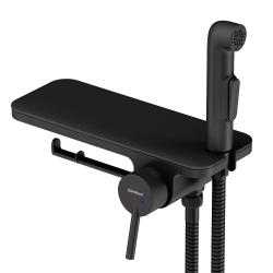 Смеситель с гигиеническим душем Damixa Jupiter, встраиваемый, однорычажный, керамический, без излива, с гибким шлангом/лейкой, латунь, цвет черный матовый