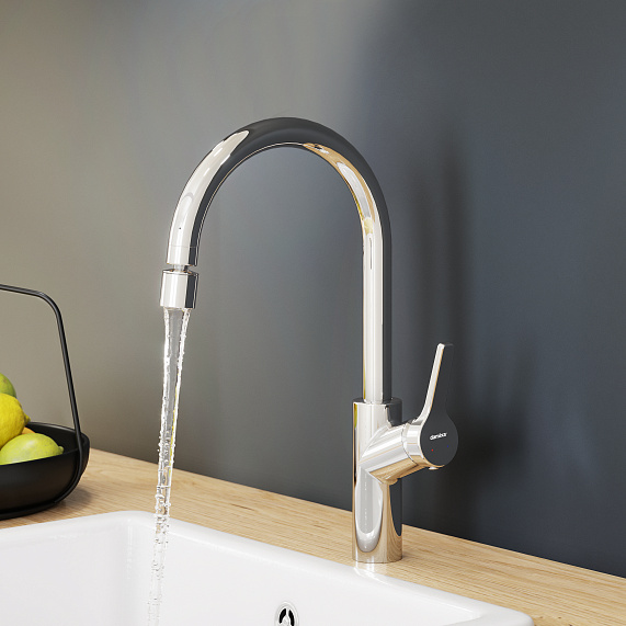 Смеситель для кухни/мойки Damixa Eclipse однорычажный, поворотный, с двухрежимным регулируемым аэратором, керамический, с высоким изливом, длина 200 мм, латунь, цвет хром