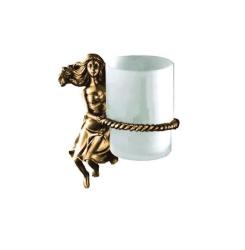 Стакан Art&Max Athena, с держателем, настенный, латунь/стекло, форма округлая, для зубных щеток в ванную/туалет/душевую кабину, цвет бронза