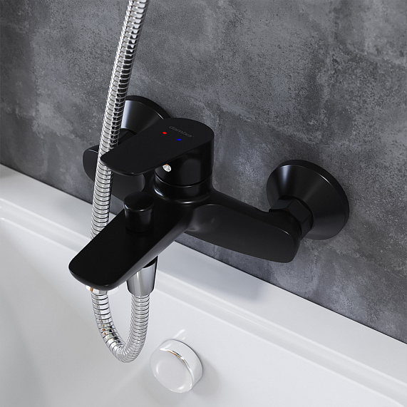 Смеситель для ванны/душа Damixa Jupiter однорычажный, настенный, излив короткий, длина 165 мм, без шланга/лейки, латунь, цвет черный