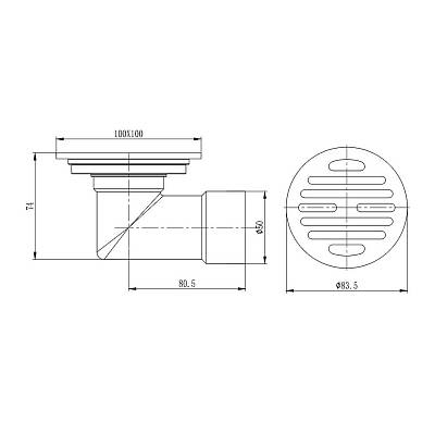 Сливной трап Raglo R605.10.03, боковой подвод, 100×100/50 мм решетка нержавеющая сталь, цвет сатин золотой, латунное колено
