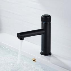 Смеситель для раковины/умывальника LEDEME кнопочный, неповоротный, длина излива 129 мм, латунь, цвет черный