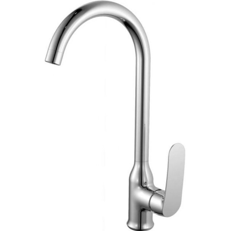 Смеситель для кухни/мойки HAIBA однозахватный, поворотный, латунный, с высоким изливом, длина 218 мм, латунь, цвет хром