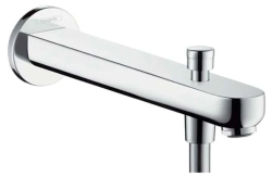 Излив на ванну Hansgrohe Metris S с переключателем на душ, настенный, латунь, хром, округлый, длина излива 22,8 см, встраиваемый/встроенный, для смесителя/ванны/ванной/душевой
