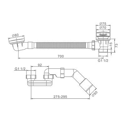 Слив-перелив Raglo R600.30.33, для ванны, 600 мм, готовый набор, с сифоном, латунь/пластик, цвет матовая медь, полуавтоматический с тросиком