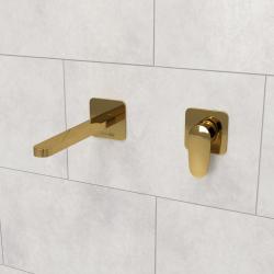Смеситель для раковины/умывальника WasserKRAFT Neckar, встраиваемый, однорычажный, неповоротный, керамический, длина излива 218 мм, латунь, цвет золото