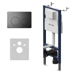 Инсталляция AM.PM PrimeFit с механической клавишей L цвет черный матовый (клавиша смыва, двойного слива), система для подвесного унитаза, со скрытым смывным бачком (бак), комплект