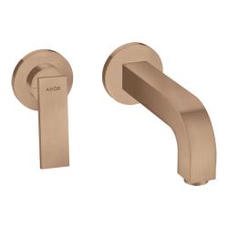 Смеситель для раковины Axor Citterio, однорычажный с рычаговой рукояткой, настенный/встраиваемый, скрытого монтажа, фиксированный излив, длина излива 22 см, керамический, латунь, цвет шлифованное красное золото, с отдельными розетками