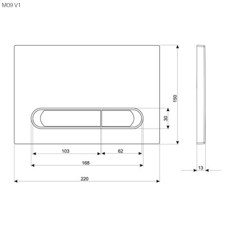 Кнопка смыва KK-POL M09, прямоугольная, цвет: золото глянцевое. пластик, клавиша управления для сливного бачка, инсталляции унитаза, двойная, механическая, панель, универсальная, размер 15х22х1,3 см