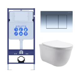 Комплект унитаза с инсталляцией Aquatek Классик (Сет) c сиденьем микролифт, с клавишей смыва (кнопкой, клавишей двойного смыва) хром, комплект крепления