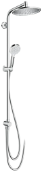 Душевая система Hansgrohe Crometta S Showerpipe 240 1jet EcoSmart Reno, высота 123 см, цвет хром, комплект: верхний душ\ручной душ/душевая штанга/ползунок/шланг для душа, наружного монтажа, настенная, латунная/пластиковая, без смесителя