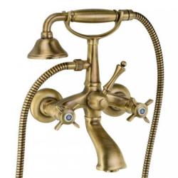 Смеситель для ванны/душа Migliore Korona, настенный, двухвентильный, неповоротный, длина 140 мм, керамический, латунь, цвет бронза